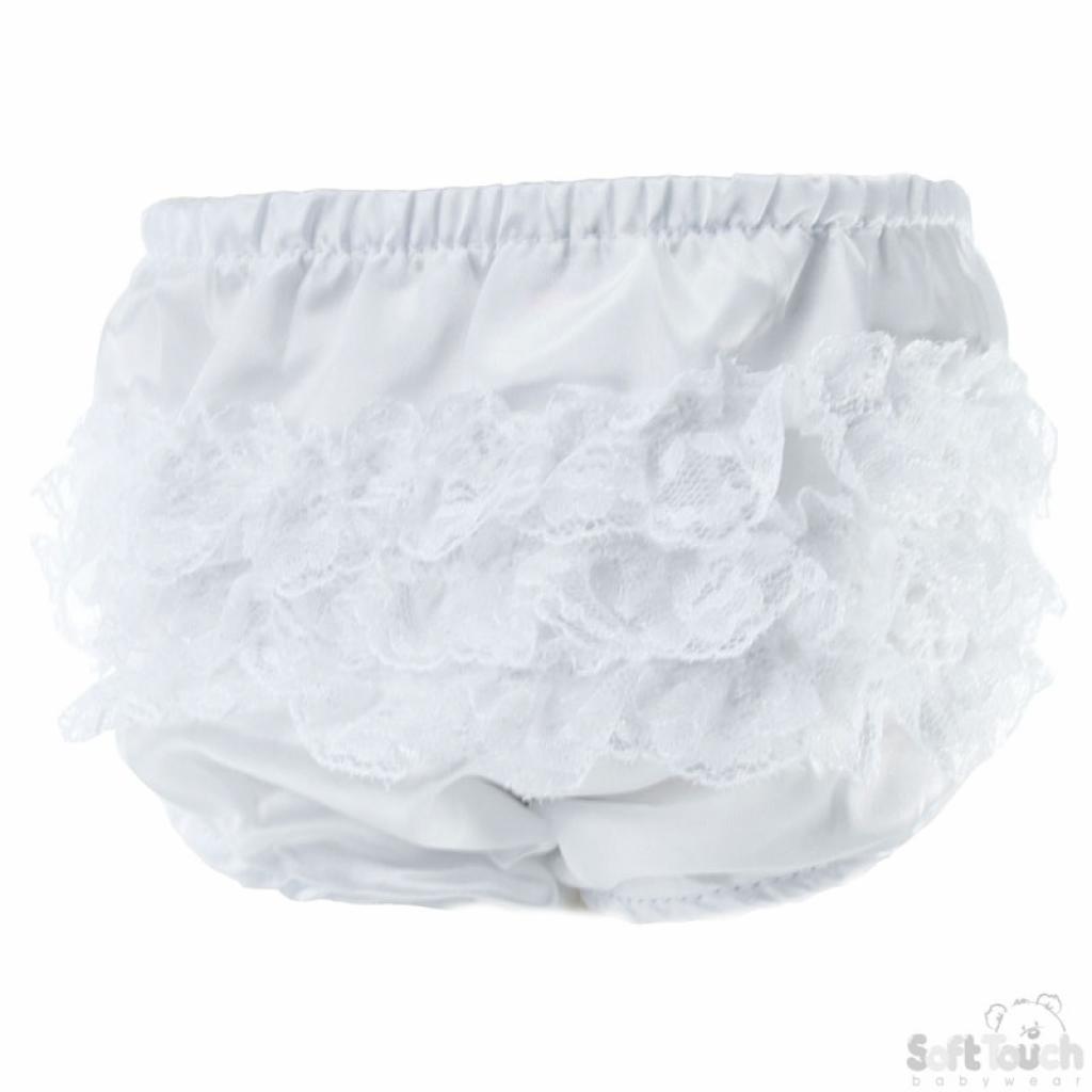 Soft Touch 4FP03-SW 5023797300943 STFP03-W White Satin Frilly Pant (0-12 months)