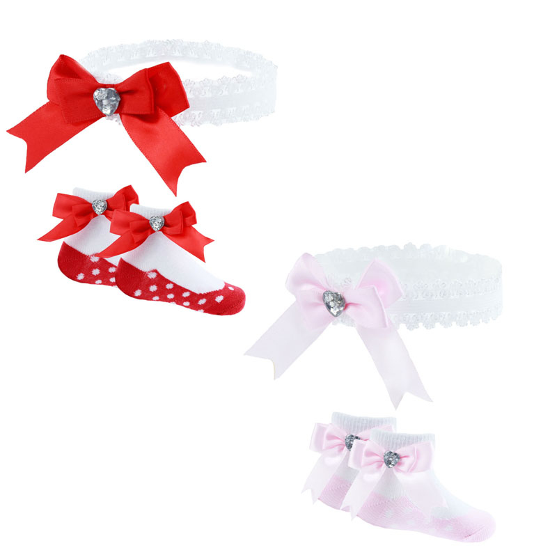 Soft Touch 4GS47 5023797402371 STGS47 Bow and Diamonte Head band and sock set (0-6 months)