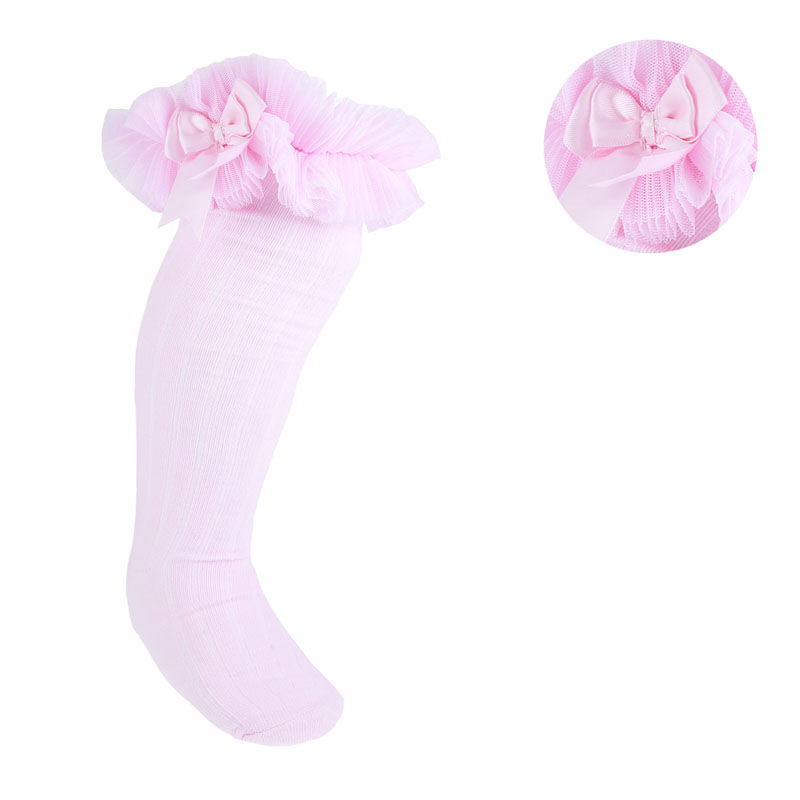 Soft Touch  5023797402715 STS75-p  Ribbed sock with lace and bow(18m - 6 years)