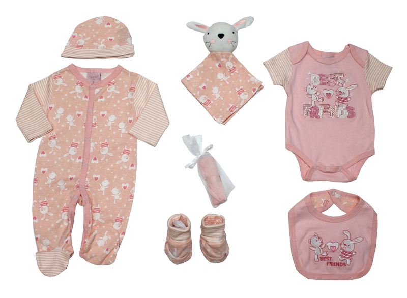 Just Too Cute 65JTC8357 5055323170171/88/95 JTC8357 7 Piece "Best Friends" Comforter Layette Set (NB-6m)