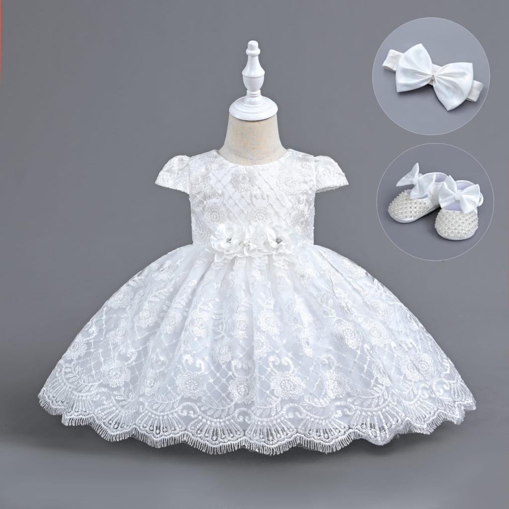 Ammarah Collection China * AC1746W White Party Dress with shoes (6-24 months)