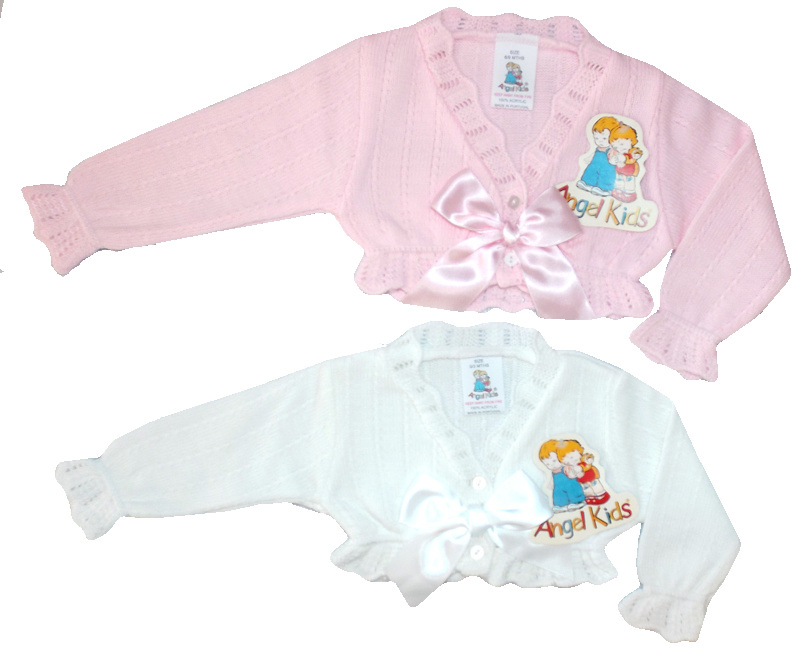 Angel Kids  5038579012921 AK1292d WHITE ONLY Bow Bolero (3-9 months)