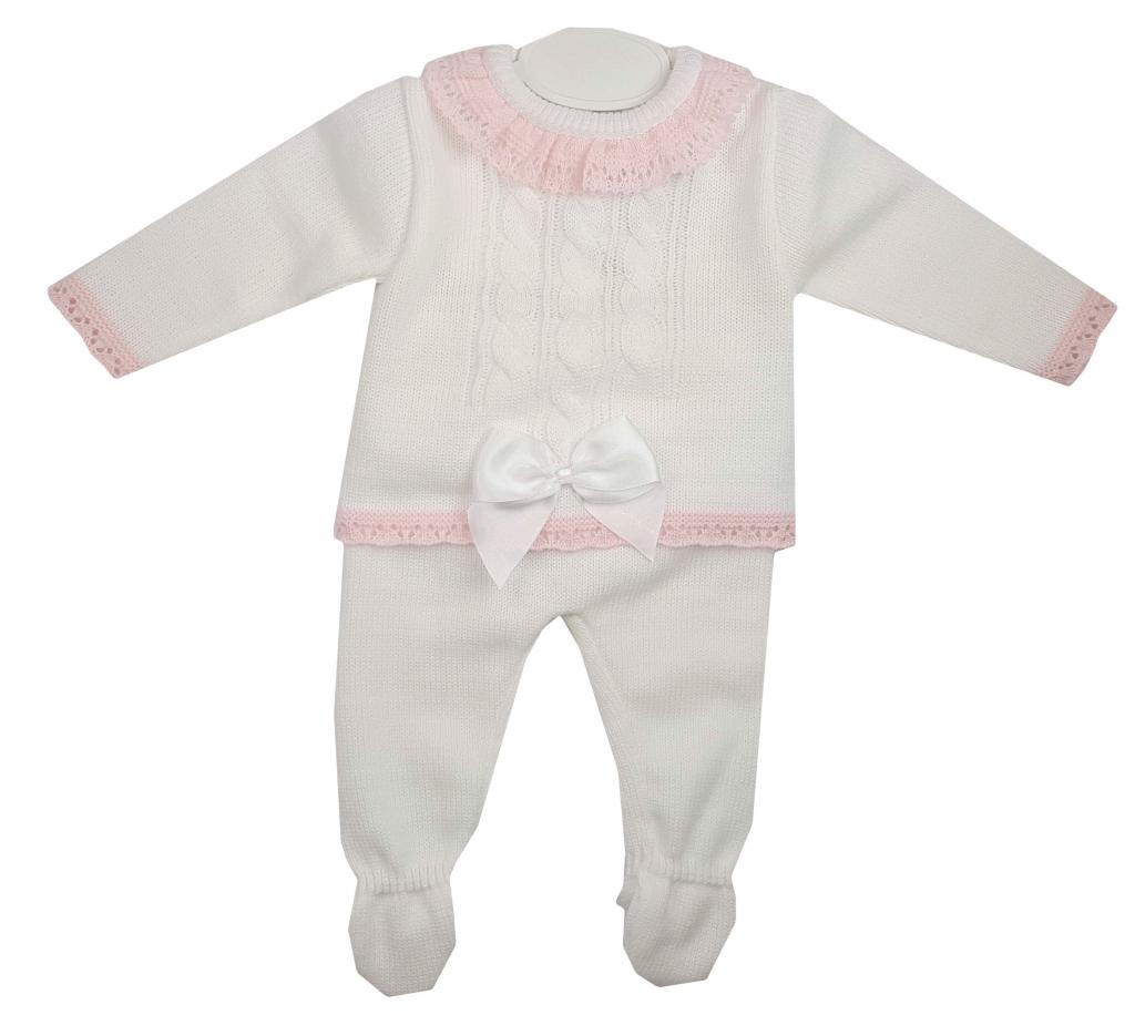 Angel Kids 1344 5038579013447 AK1344 Knitted Bow Two Piece Set (0-6 months)