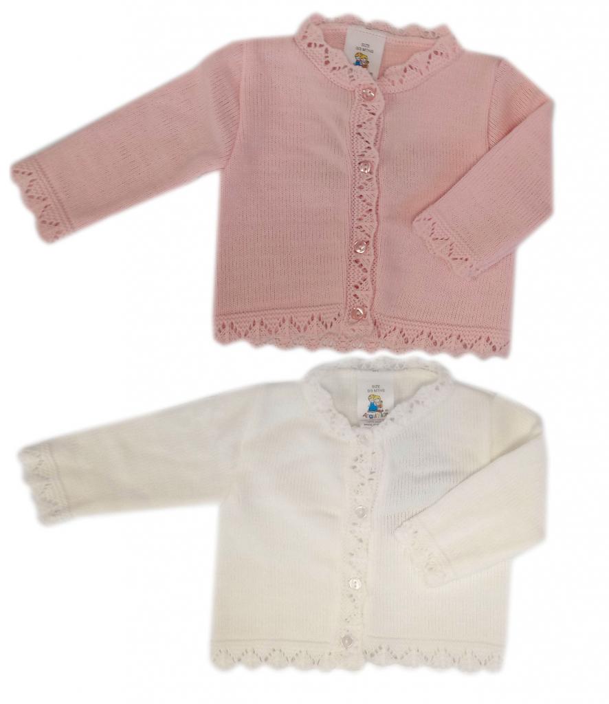 Angel Kids  5038579013898 AK1389 White and Pink Cardigan (0-9 months)