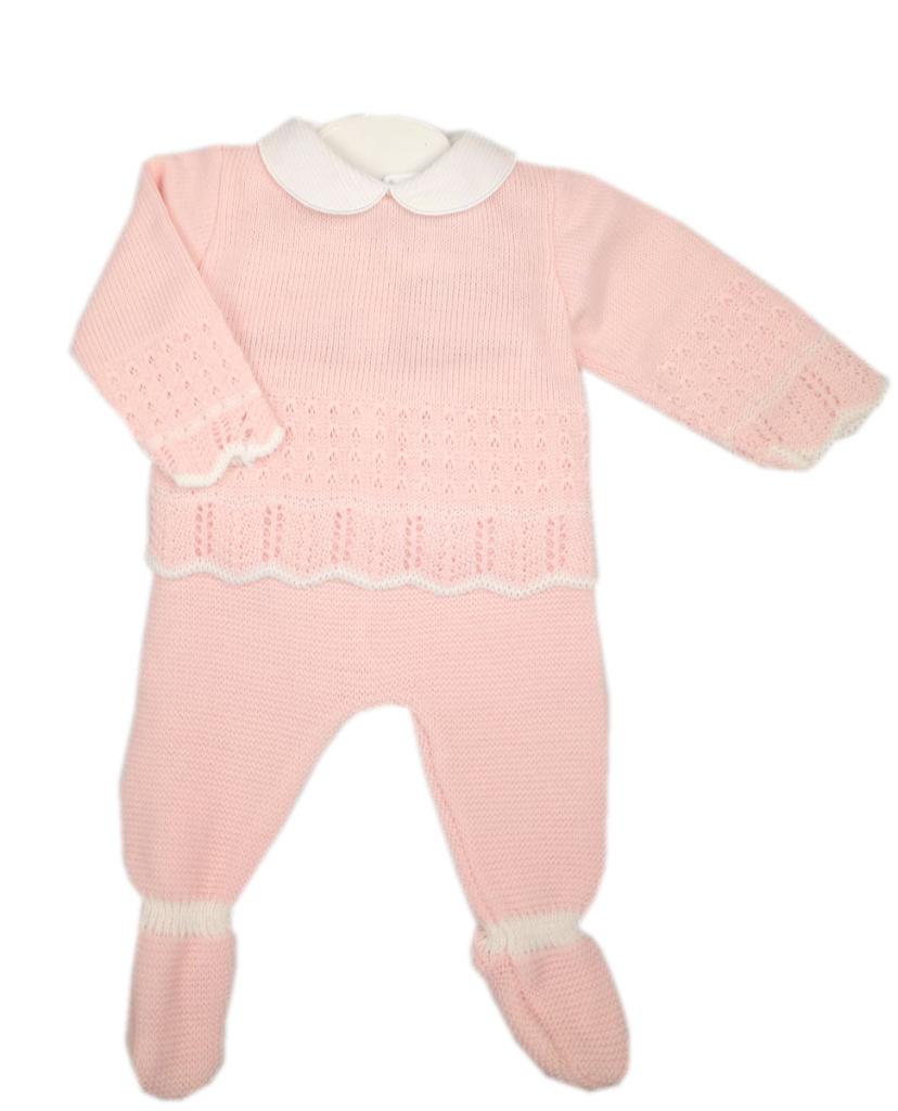 Angel Kids   AK1407P Pink Knitted "Bow" Two piece (0-6 months)