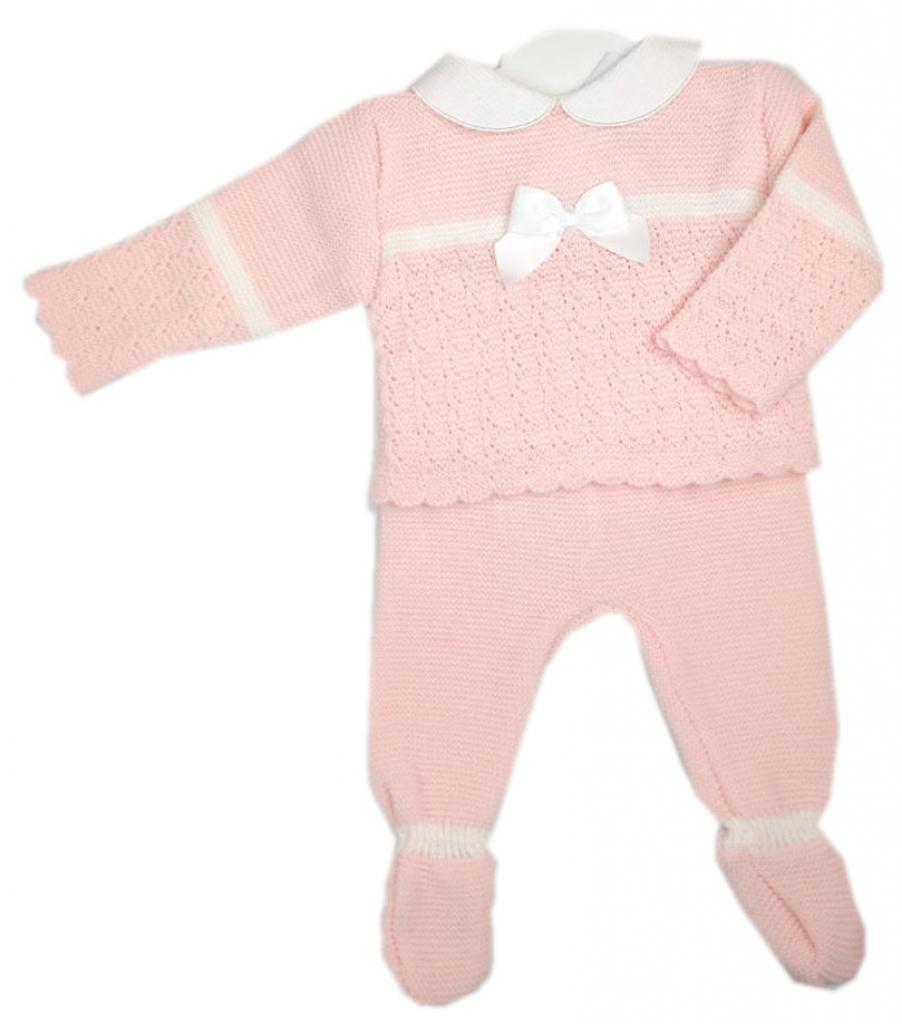 Angel Kids  5038579014086 AK1408p Knitted "Bow" Two piece (0-6 months)