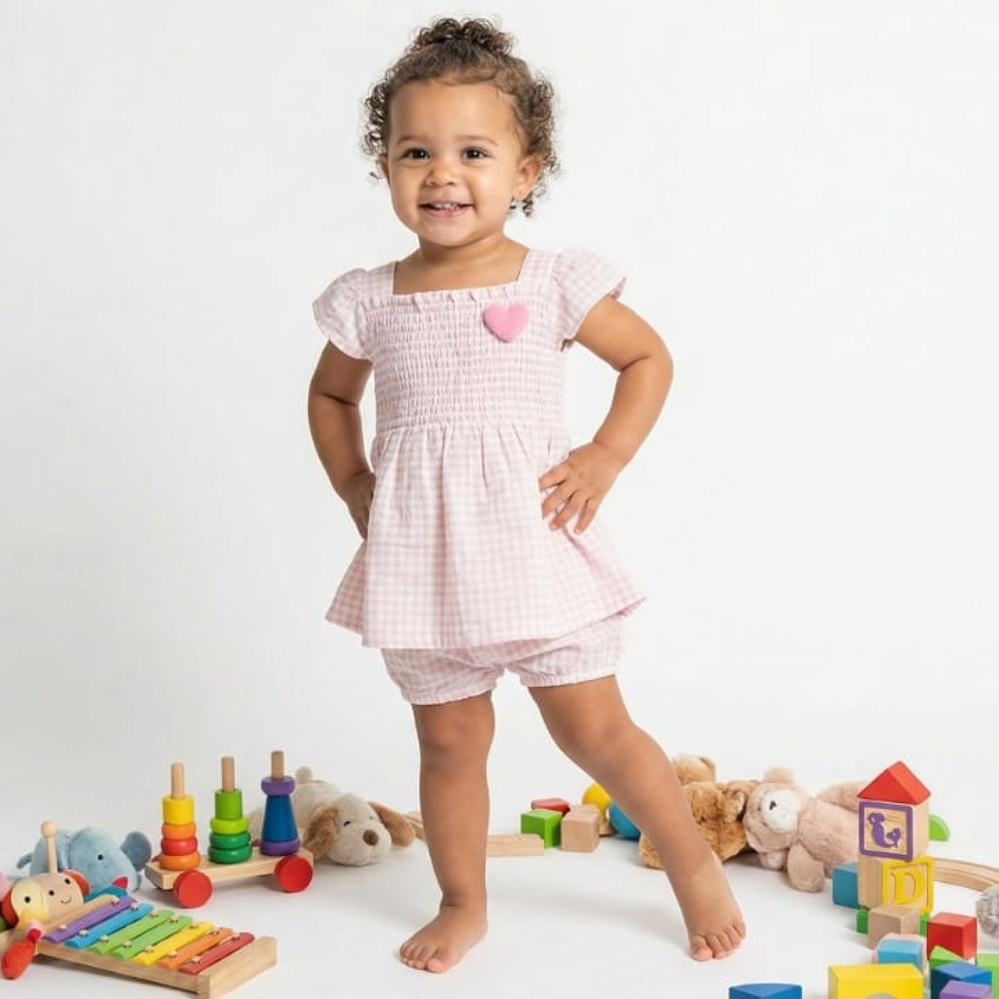 Beyaz Baby Collection BS-0846  BB2569P Shirred Gingham Set (9-24 months)