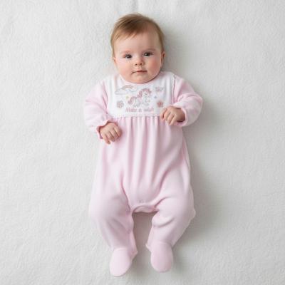 BB8827-P  Velour with Unicorn Bib  (0-9 months)