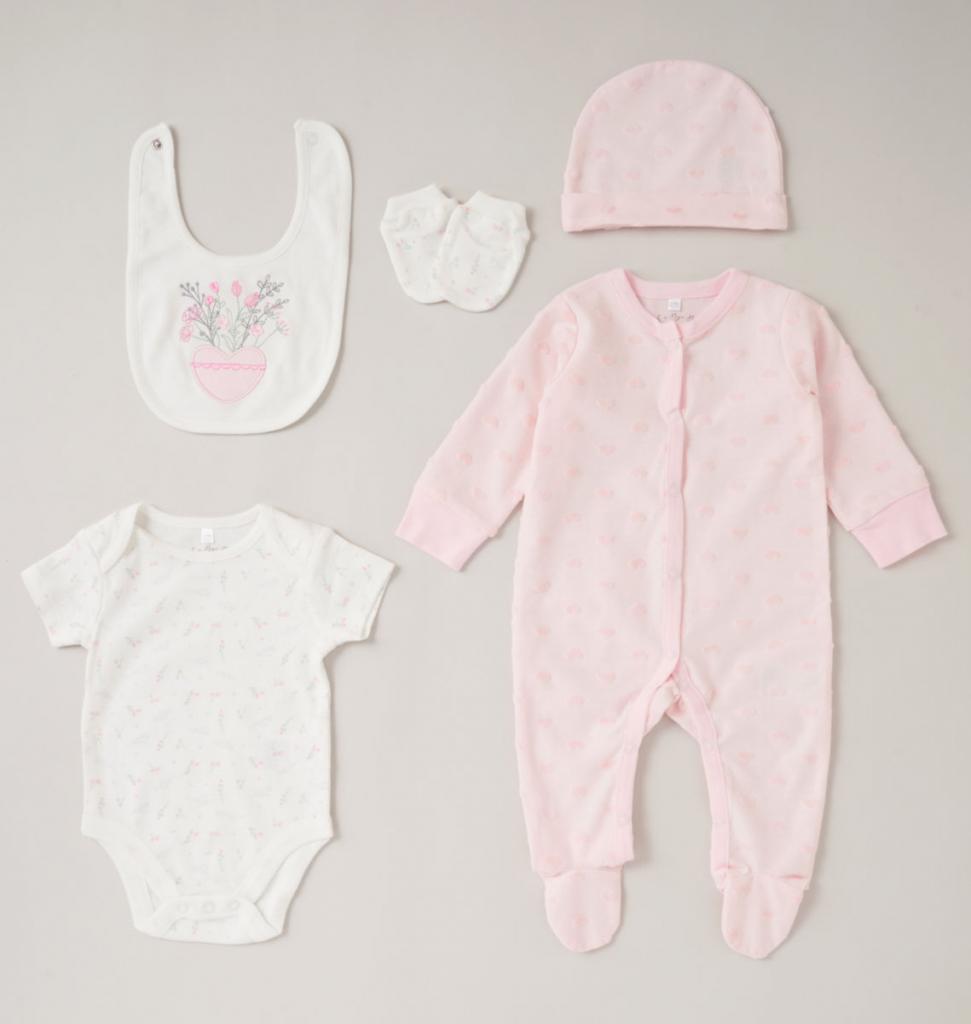 Bonjour Bebe C06062 * BBC06057  5 Piece layette Embossed Velour "hearts" (Nb-6 months)