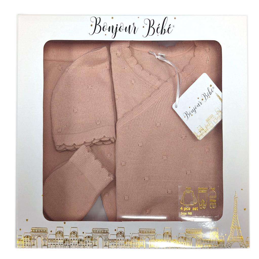 Bonjour Bebe D07066 * BBD07066-DP  Luxury Boxed Wrap Knit set  (Nb-6 months)