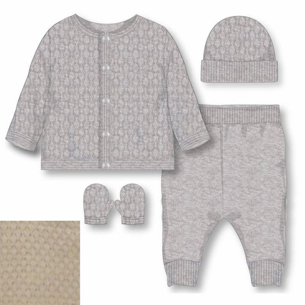 Bonjour Bebe W22001 * BBW22001 Boxed Knit 4 Piece Set (Nb - 6m) Also Oatmeal