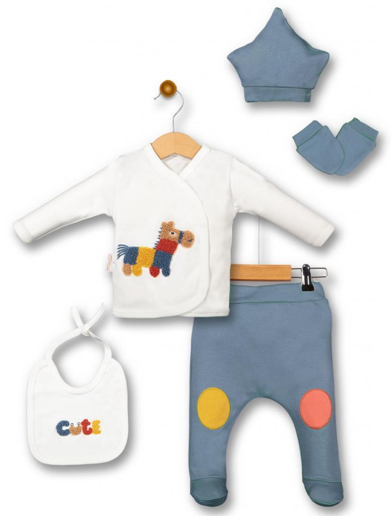 Beyaz Baby Collection 6118 8678678661186 BE6118-DB Dusky Blue Horse five piece set (0-6 months)