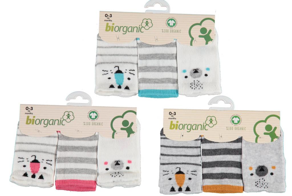 BiOrganic China 1680767071070 BI68362 Organic Cotton triple pack socks(0-3)