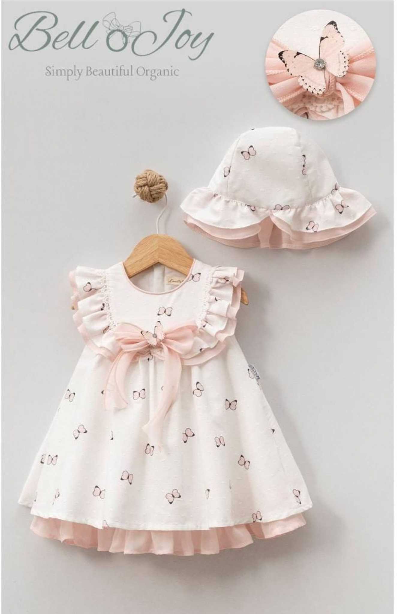 Bello Joy   BJ2195-P  Pink Butterfly dress set(3-24 months)