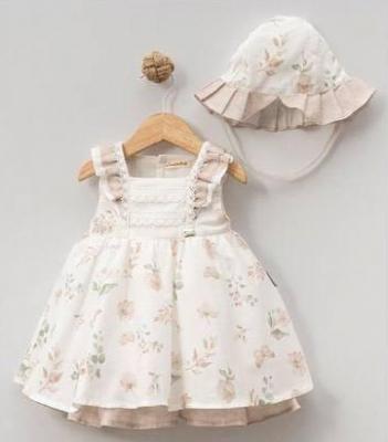 BJ2201-Bi  Ecru Botanical dress set (3-24 months)