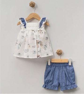 BJ2202-B  Blue Botanical Shorts  set (3-24 months)