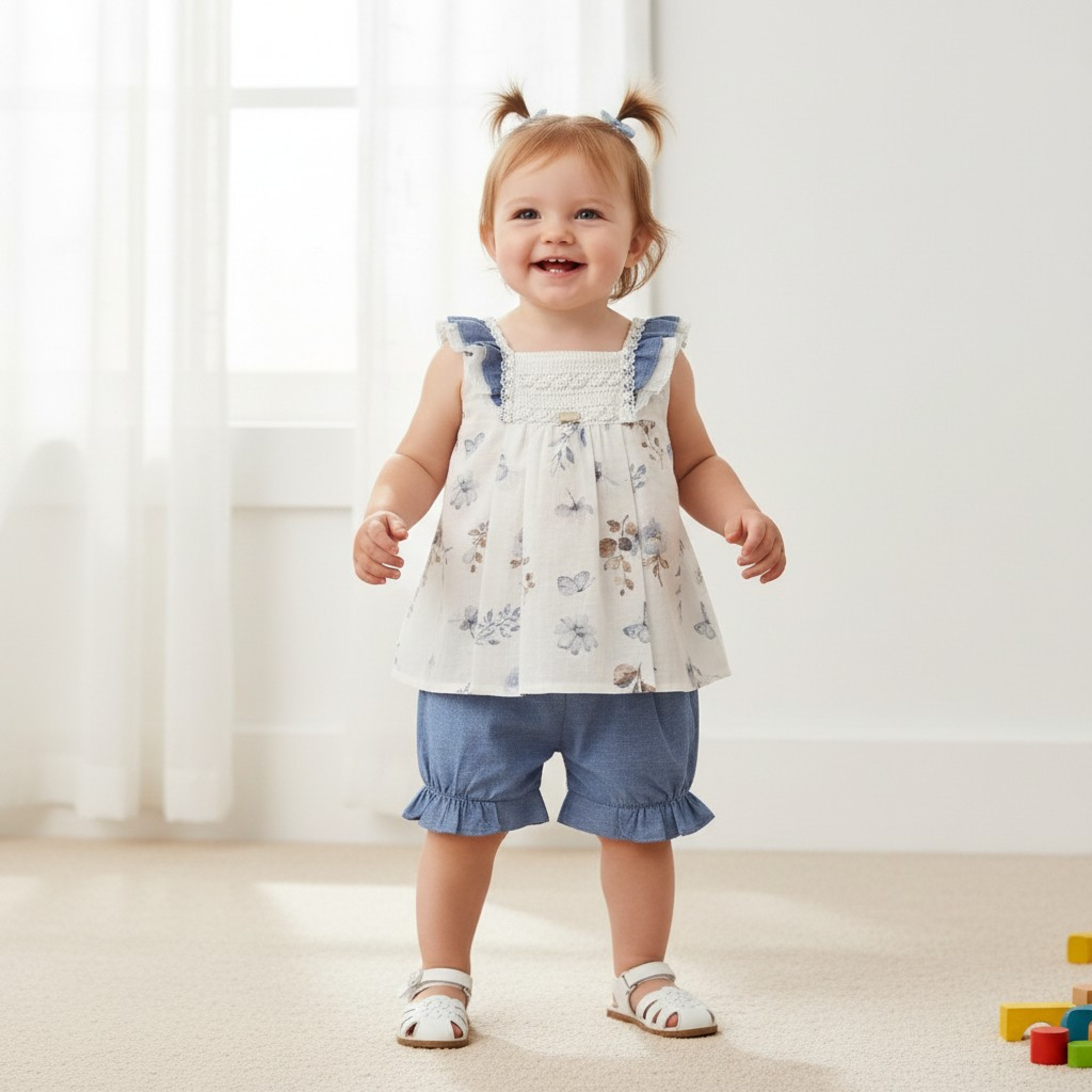 Bello Joy   BJ2202B Blue Botanical Shorts Set (3-24 months)