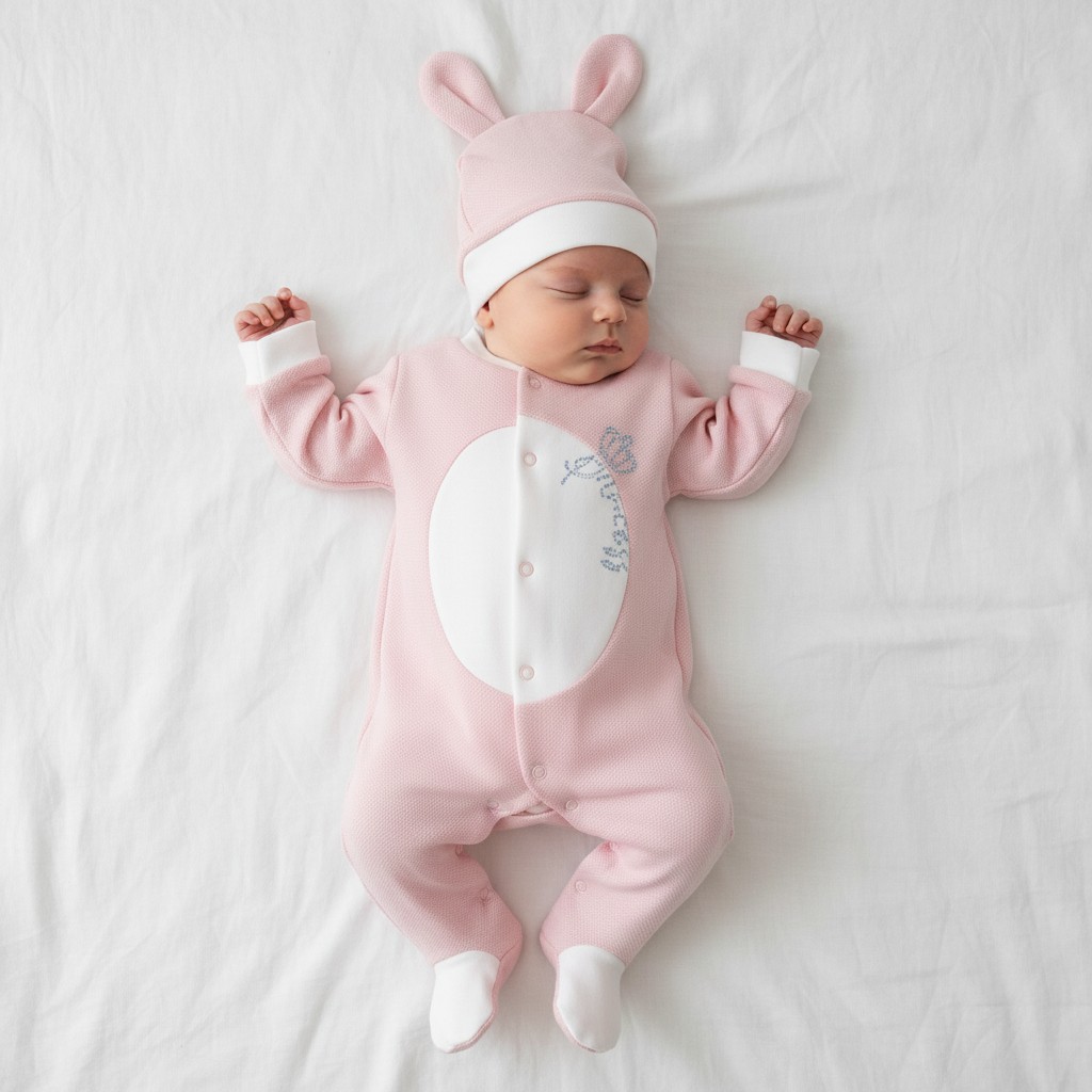Bello Joy  1020018032564 BJ3256P Pink Bunny hat "Princess" all in one (0-6months)
