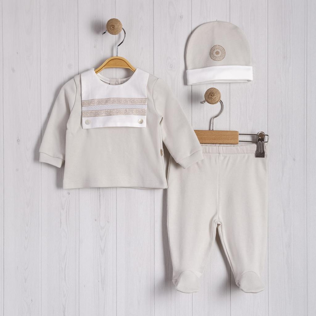 Bello Joy  1020018032663 BJ3266-BE Organic Beige Bibbed Three Piece (0-6 months)