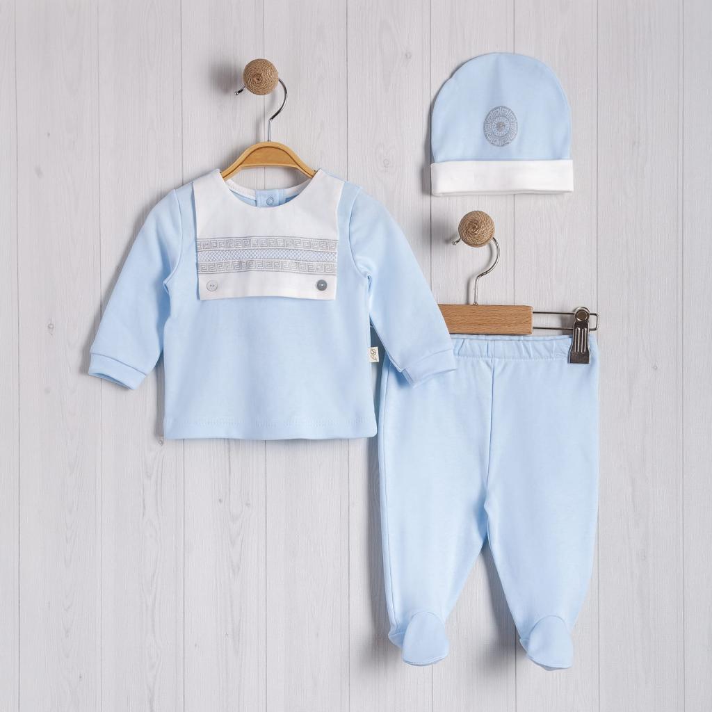 Bello Joy  1020018032663 BJ3266S Organic Sky Bibbed Three Piece (0-6 months)