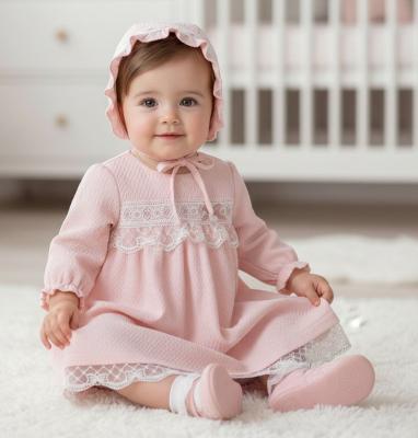 BJ3278P  Pink  "Lace and Bow" Textured Dress Set  (4-18m)