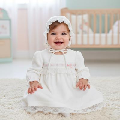 BJ3278W  "Lace and Bow" Textured Dress Set  (4-18 months)