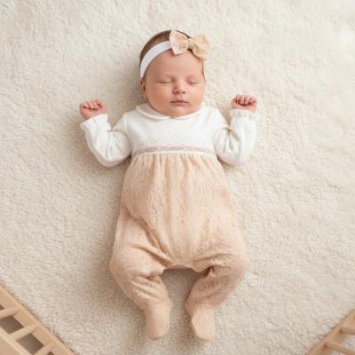 BJ3281Bi  Biscuit "Lace" All In One  (0-9m)