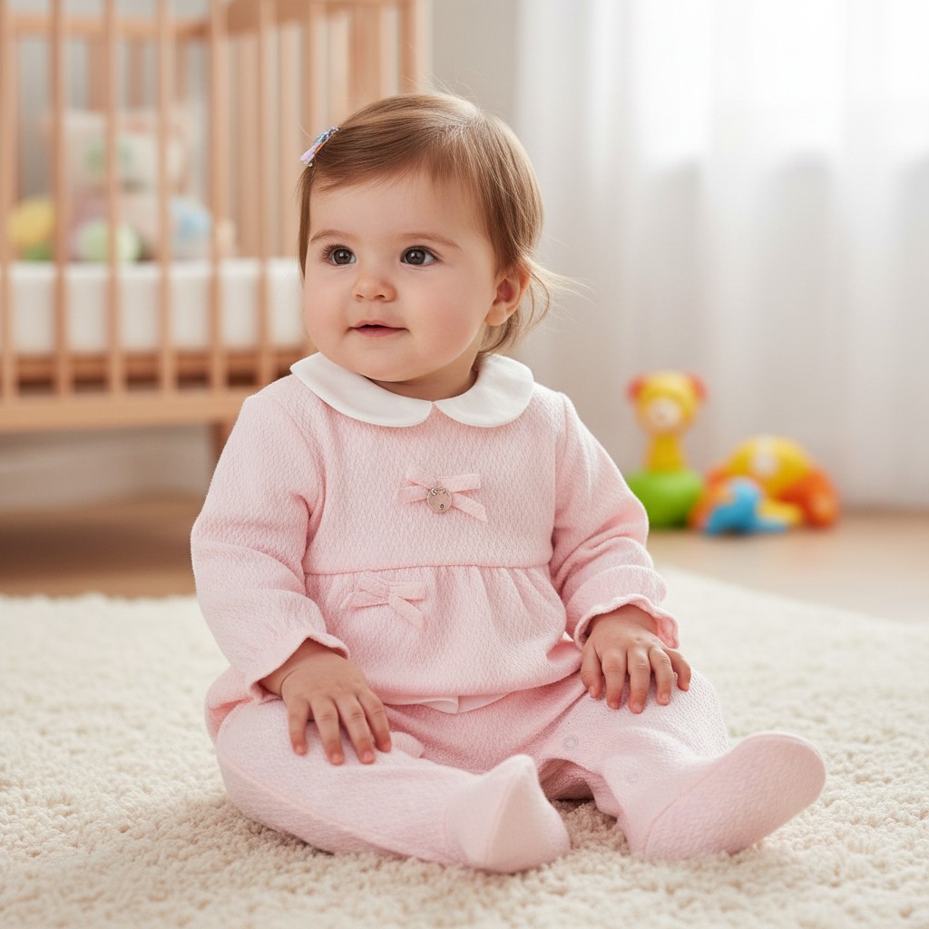 Bello Joy  * BJ3284 Pink "Bow" Textured All In One (0-9 months)