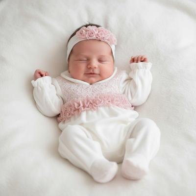 BJ3294-P  White Pink "Lace and Ruffles" All In One  (0-9m)