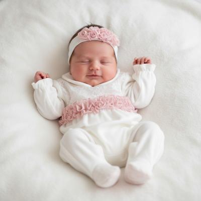 BJ3294P  White Pink "Lace and Ruffles" All In One  (0-9m)