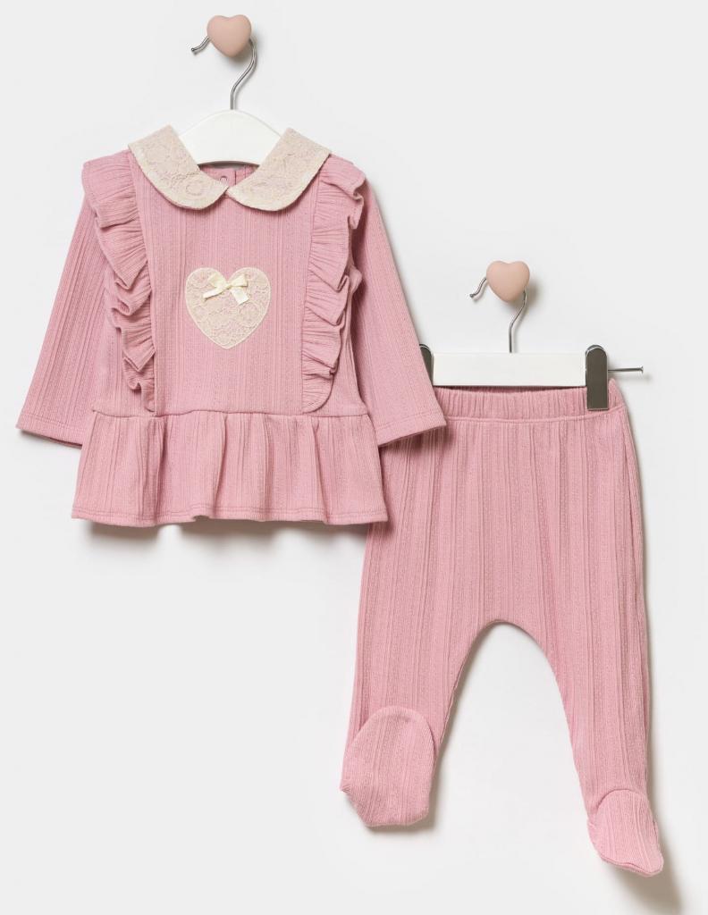 Bupper Kids 24133PEMBRE  BK24133-P Pink Lace Heart Two Piece (3 -9 months)