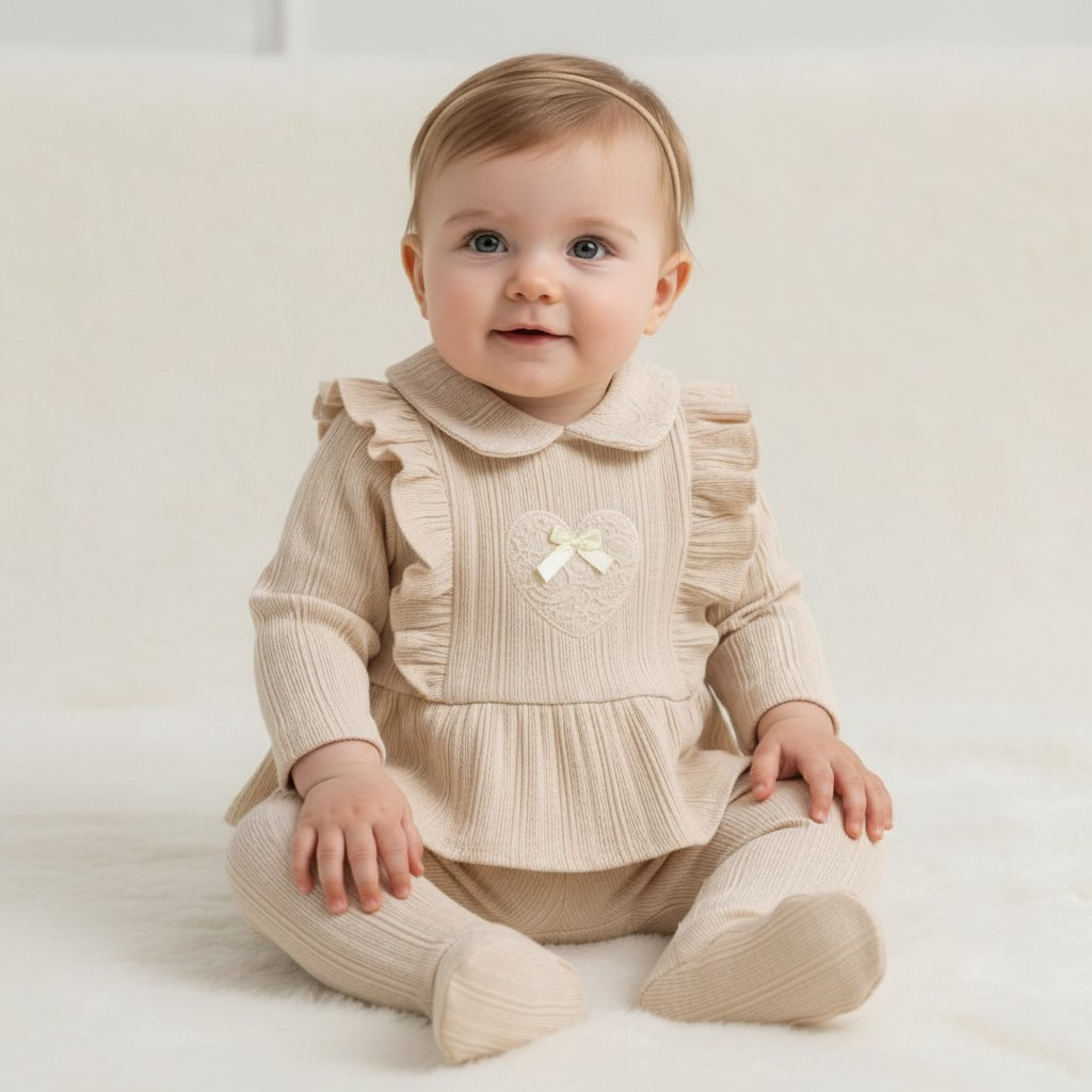 Bupper Kids 24133BEJ  BK24133B Ecru Lace Heart Two Piece (3 -9 months)
