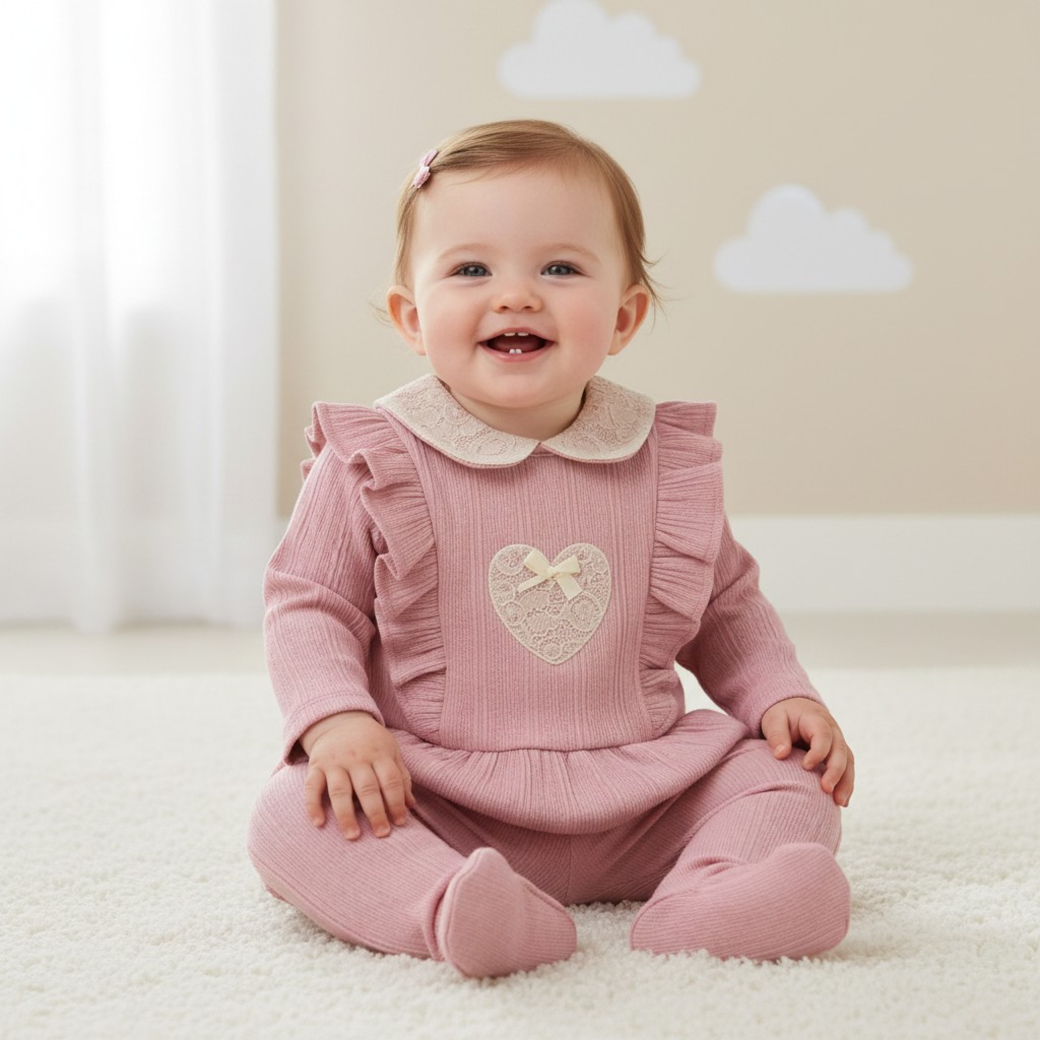 Bupper Kids 24133PEMBRE * BK24133P Pink Lace Heart Two Piece (3 -9 months)