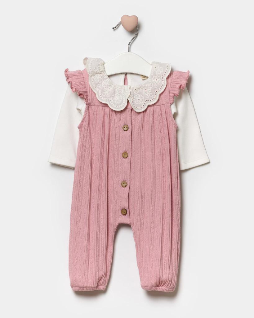 Bupper Kids 24136BEJ  BK24136-p Pink Lace collar romper (3 -9 months)