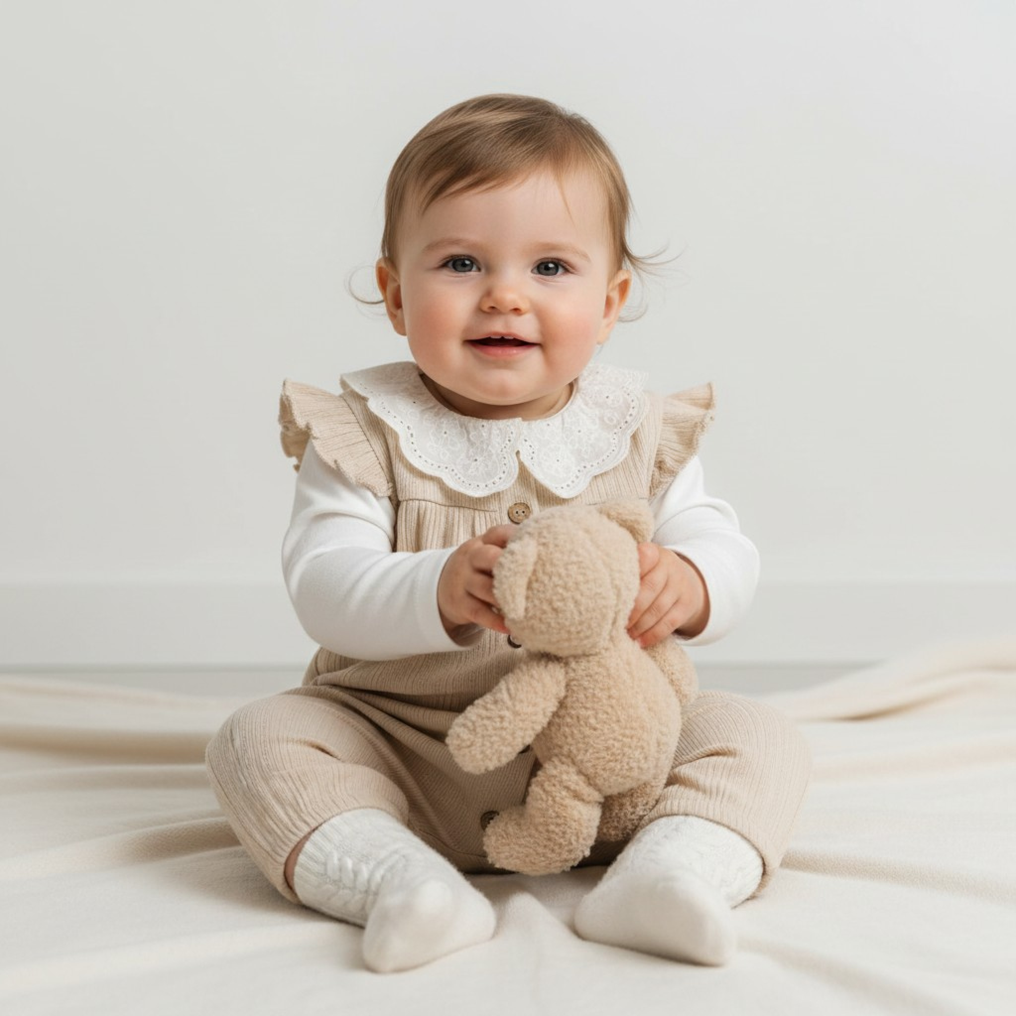Bupper Kids 24136BEJ * BK24136E Ecru Lace Collar Romper (3 -9 months)