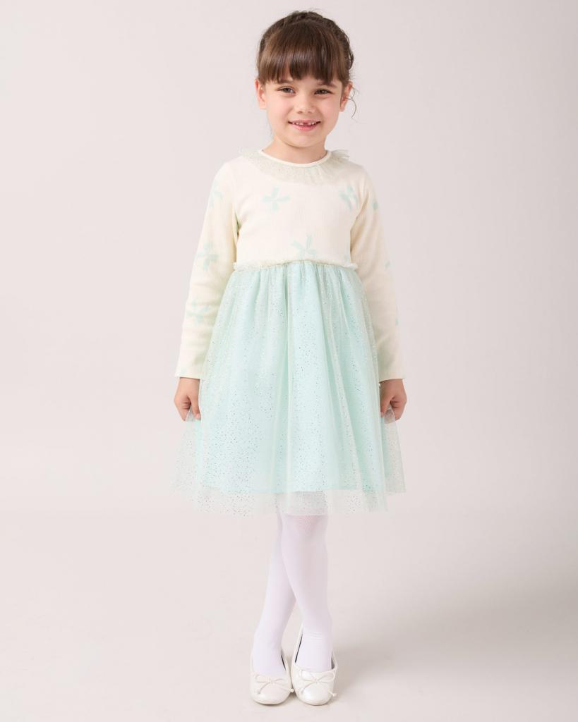 Bupper Kids 25524  BK25501-G Green glitter bow dress  ( 2-5 years)