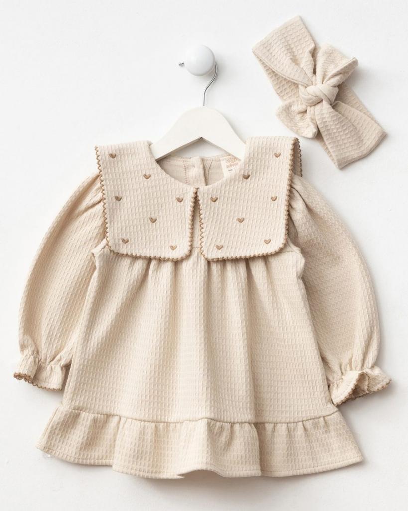 Bupper Kids 25524 * BK25524-B Beige Heart embossed dress set ( 6-24 months)