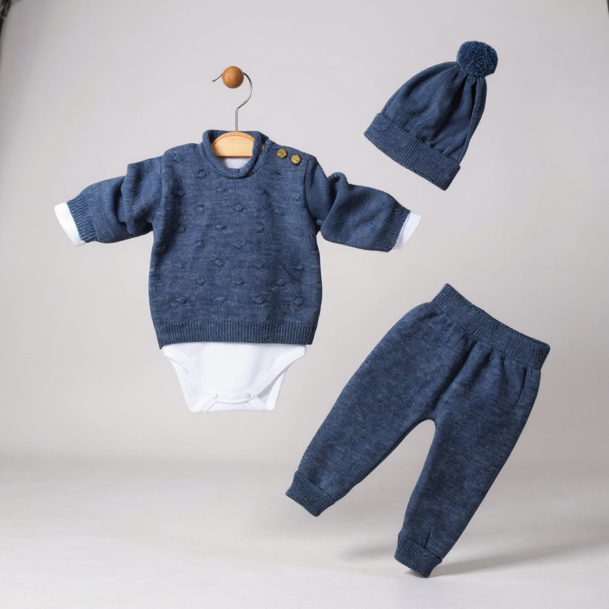 Babymy 4030 * BM4030SB Steel Blue Knitted Knitted 4 Piece Set (3-12m)