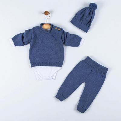 Babymy 4030 * BM4030SB Steel Blue Knitted Knitted 4 Piece Set (3-12m)