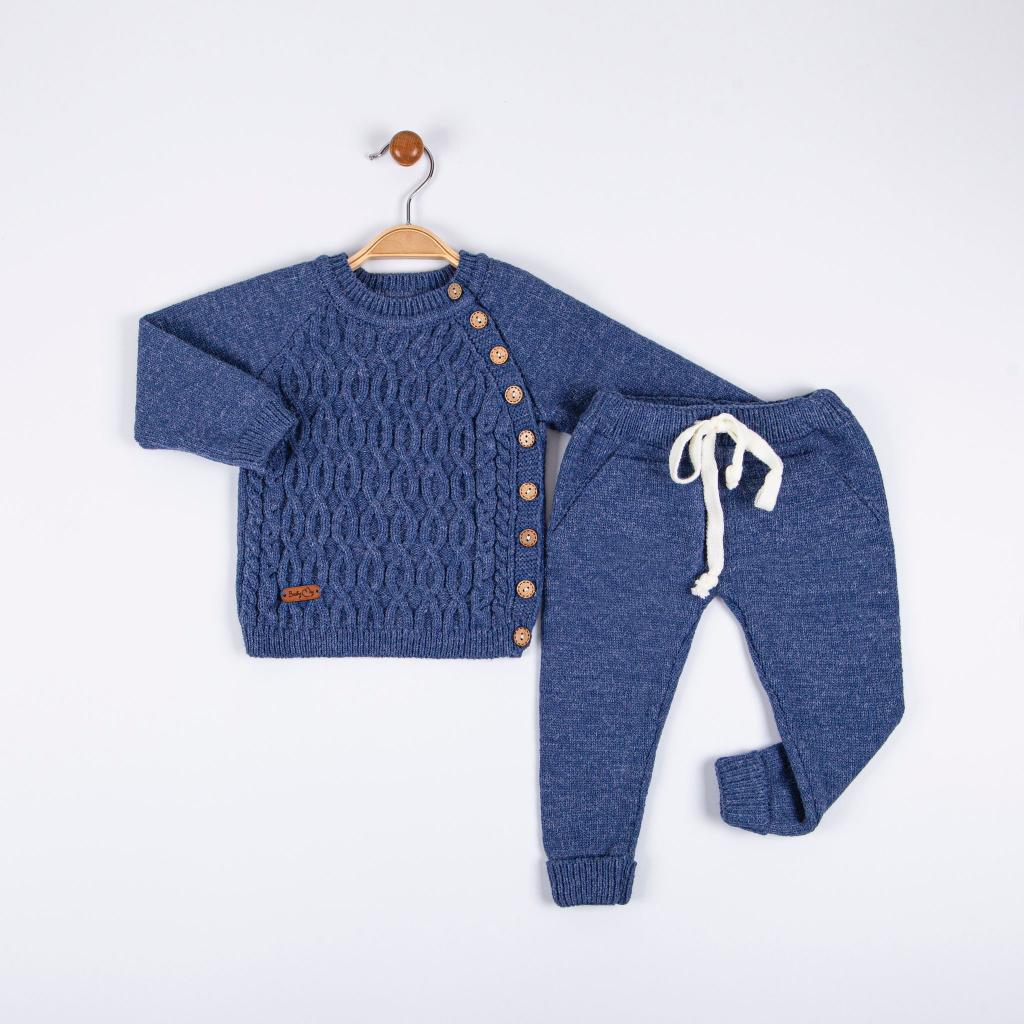 Babymy 4030 * BM4074-SB Steel Blue Wool Knitted Cable Set (12-36 months)