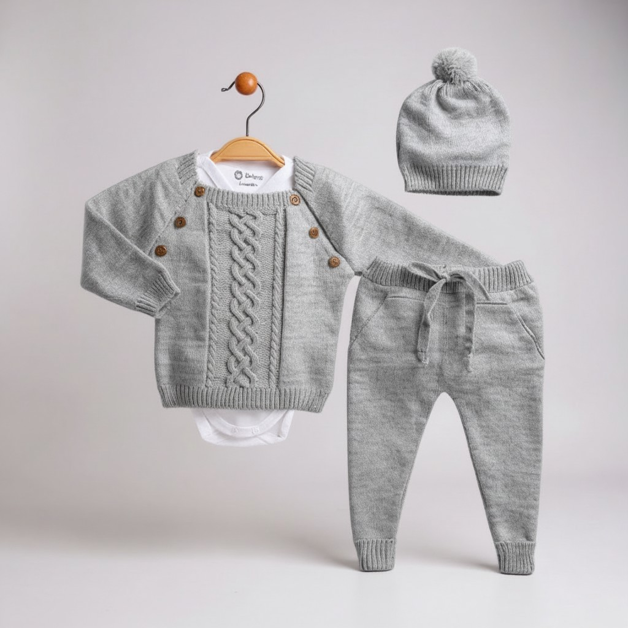 Babymy 4030 * BM4084G Grey Knitted set and vest(3-12 months)