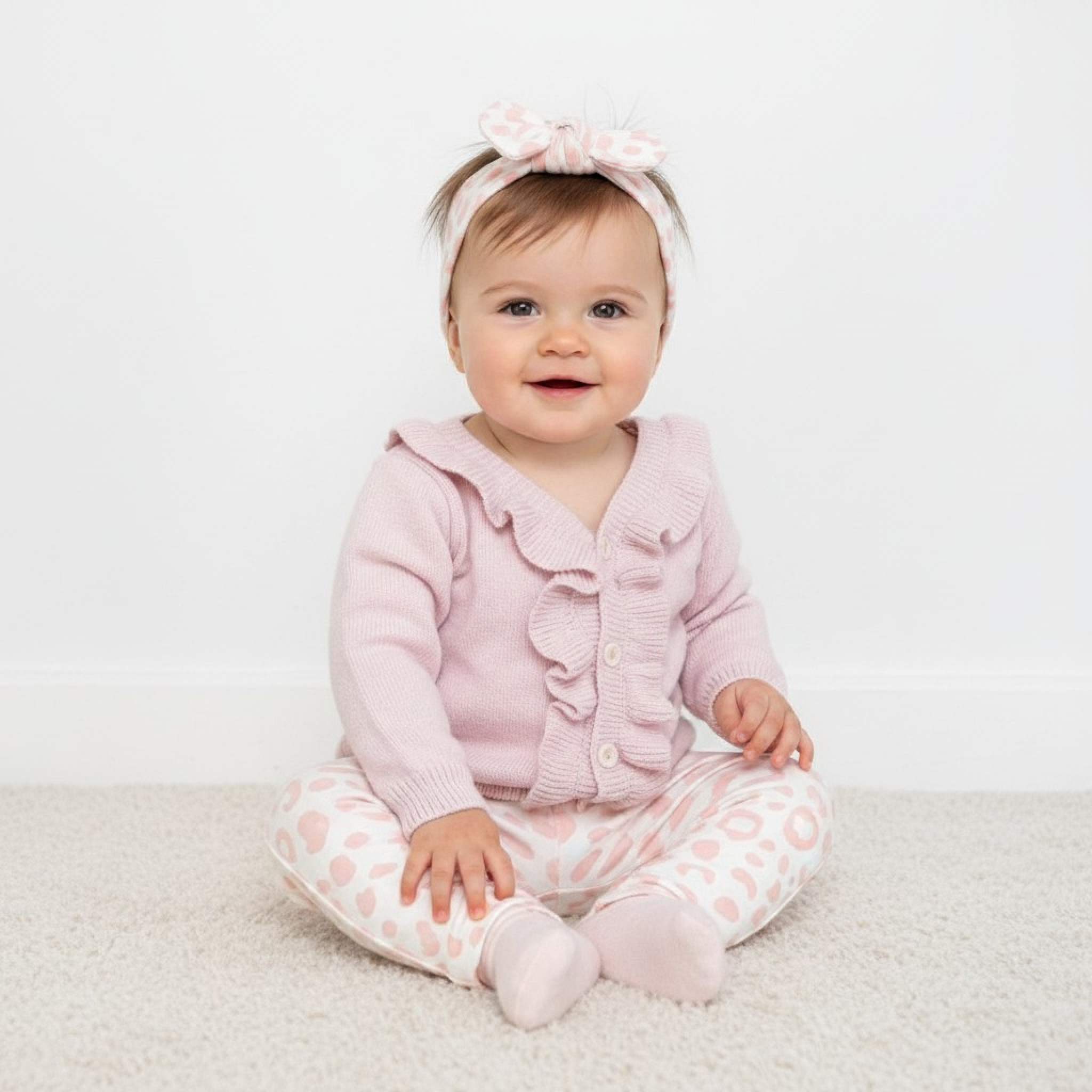 Babymy  * BM4132P Leopard Knit set and headband( 6-36 months)