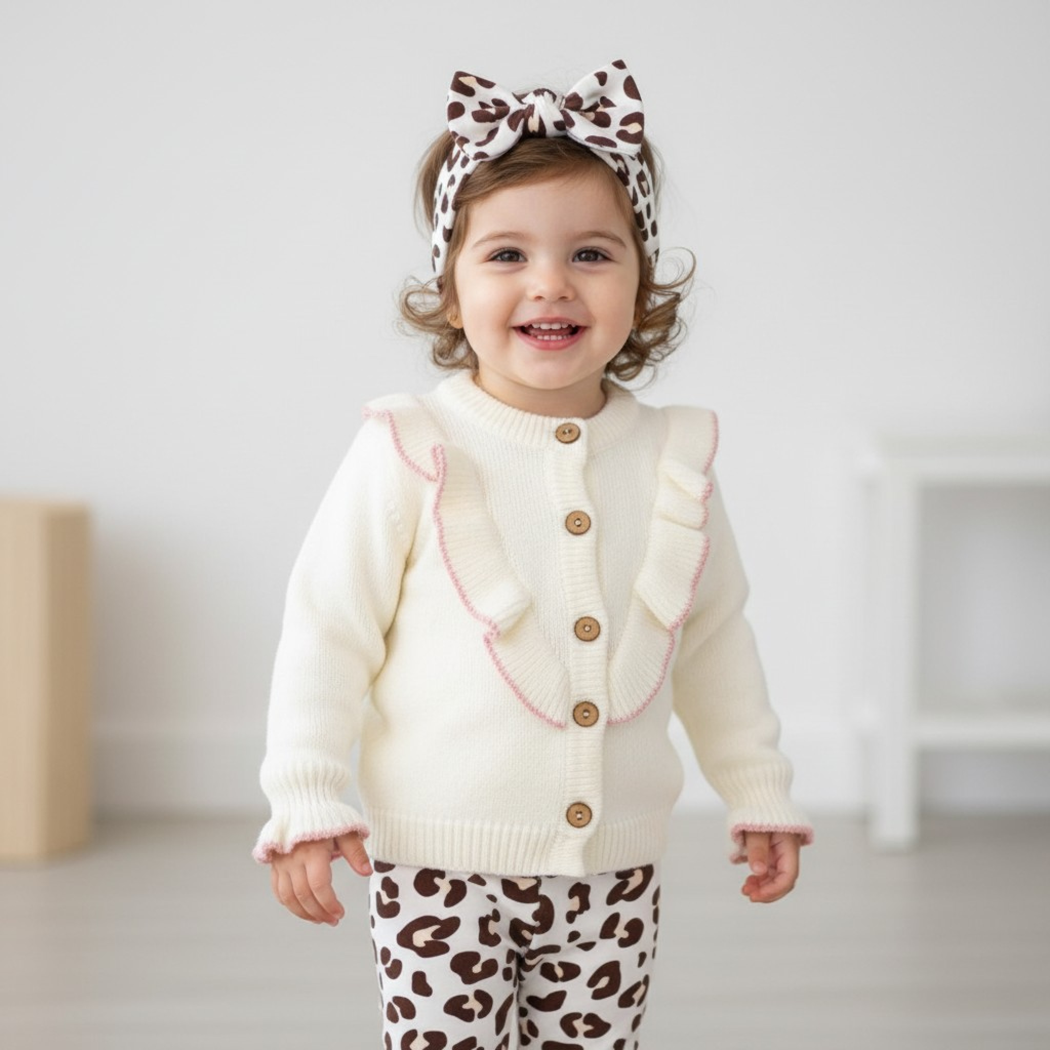 Babymy  * BM4134C Leopard Knit set and headband( 6-36 months)