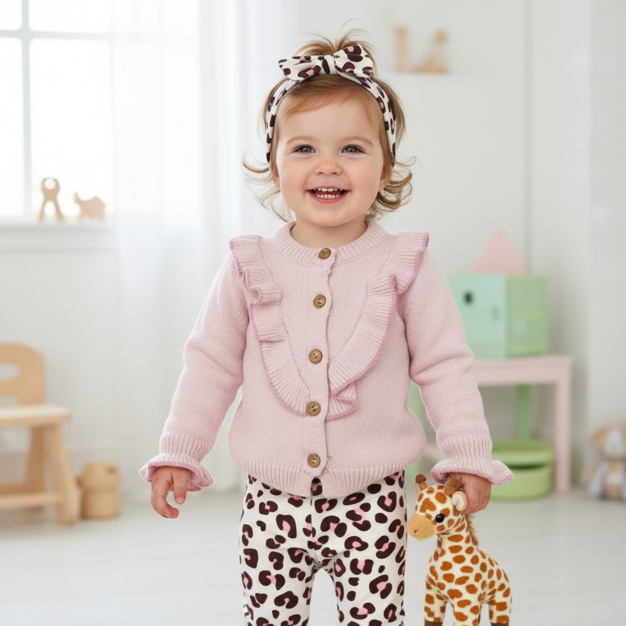 Babymy  * BM4134LP Leopard Knit Set with headband (6-36 months)