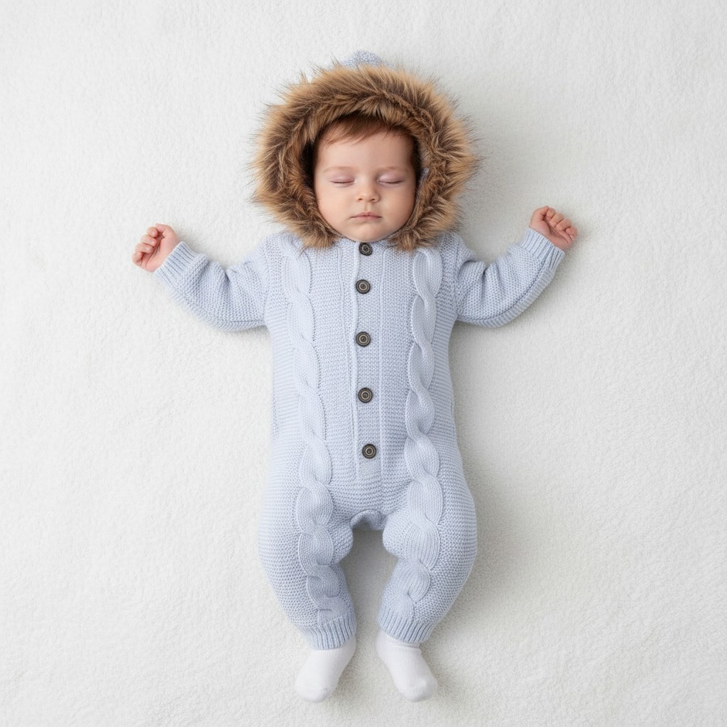 Babymy   BM4162S Fluffy collar knitted pram suit ( 3-12 month)