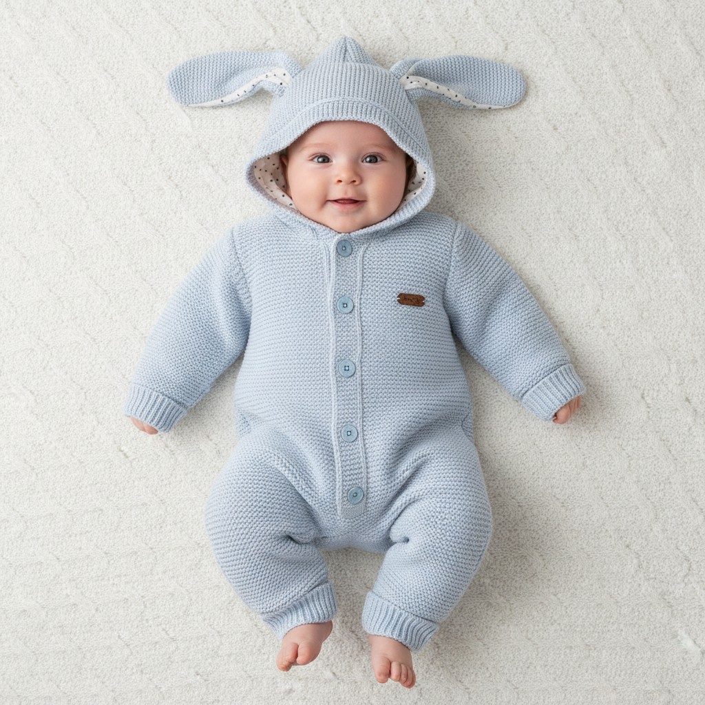 Babymy   BM4175-S Bunny ears  sherpa lined pram suit ( 3-12 month)