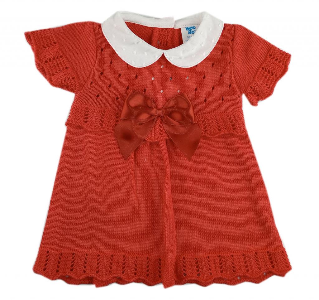 Bee Bo 6008 5029711151820 BO6008-COR Coral Pink  Bow Knitted Dress (0-9 months)