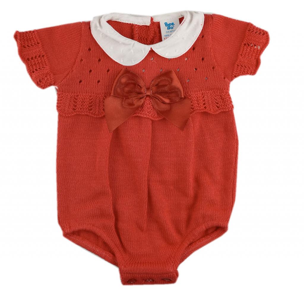 Bee Bo 6008 5029711151820 BO6009-COR Coral Pink Bow Knitted Romper  (0-9 months)