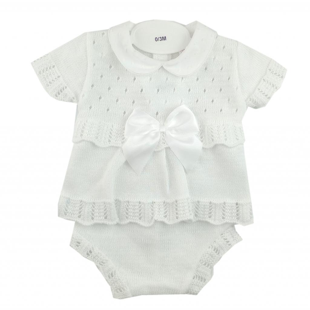 Bee Bo 6008 5029711151820 BO6010W White  Bow Knitted Jam Pant Set(0-9 months)