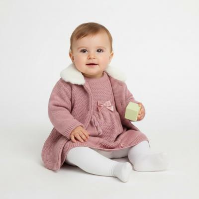 BO8037DP  Knitted Longline Double Cardigan and dress  (0-9 months)